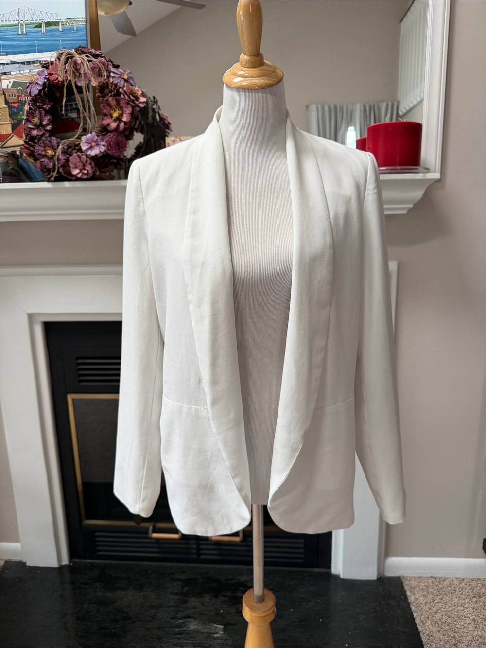Peach Love California White Open-Front Shawl Collar Blazer